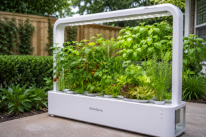 aerospring hydroponic system growing lettuce and herbs
