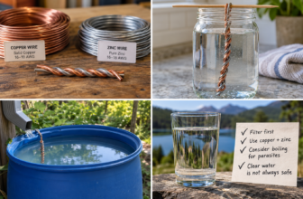 coper and zinc wire bundles and copper and zince wire wound together with clean glass of water