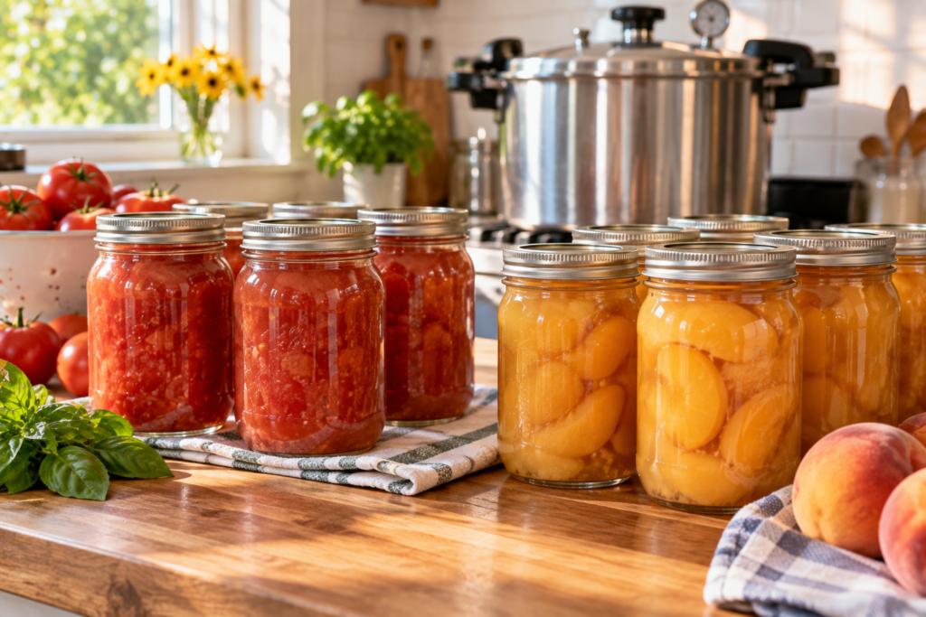 canning peaches and tomatos
