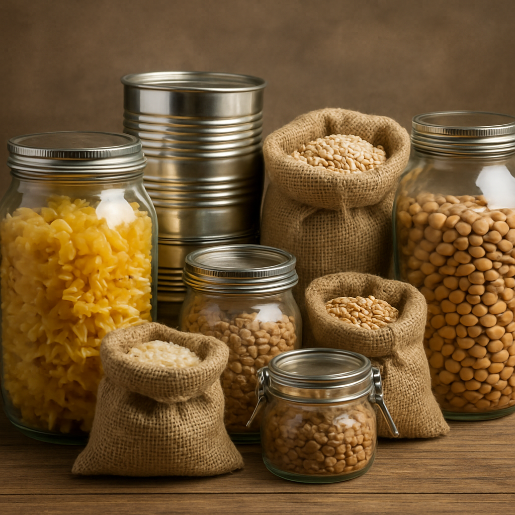grains and pasta being sealed in mason jars for long term storage