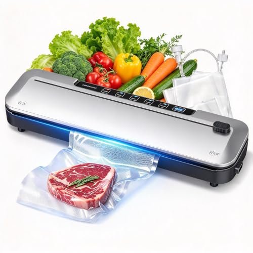 75KPa Vacuum Sealer, Digital Timer, 6-in-1 Dry & Moist Modes Sealer Machine | Space-saving, featherlight design | One-touch auto sealing at your fingertips | Keeps food fresh up to 8× longer Silver