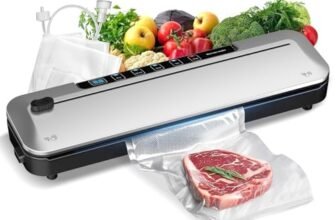 Vacuum Sealer Machine 75KPa, 6-in-1 Dry/Moist Modes, Digital Timer | Compact & lightweight body | Effortless one-touch operation | Extends food freshness 8 times longer Black Silver