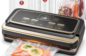 Vacuum Sealer Machine 95kpa Precision Food Sealer Double Heat Seal | 230W Powerful Suction Food Sealer, Easy-Lock Handle, Built-in Cutter & Bag Storage, Includes Starter Kit (3 Rolls & 10 Bags)