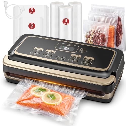 Vacuum Sealer Machine 95kpa Precision Food Sealer Double Heat Seal | 230W Powerful Suction Food Sealer, Easy-Lock Handle, Built-in Cutter & Bag Storage, Includes Starter Kit (3 Rolls & 10 Bags)